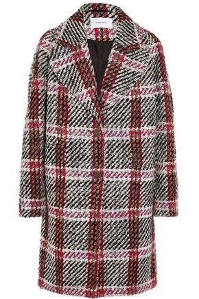 CARVEN Woman Checked Wool-Blend Tweed Coat Off-White