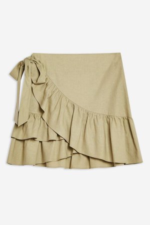 Sage Linen Rich Wrap Mini Skirt | Topshop