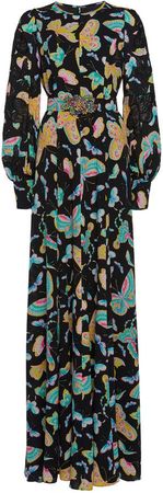Belted Butterfly Print Maxi Dress