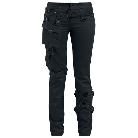 Black Belted Cargo Thigh Strap Buckle Detail Pants Skinny Jeans