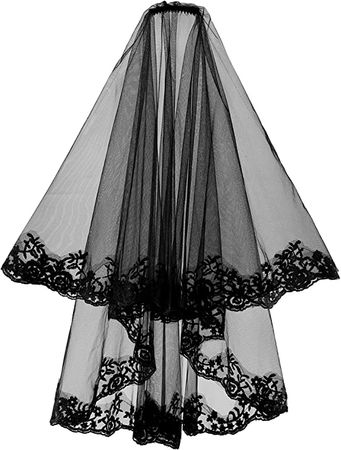 Ayliss Women Mesh Veils Bridal Birdcage Veil Short Wedding Face Veil with Clip (Length Black Lace #1) at Amazon Women’s Clothing store