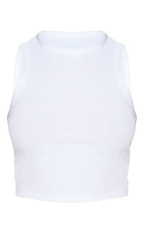 White Rib Racer Neck Vest | Tops | PrettyLittleThing
