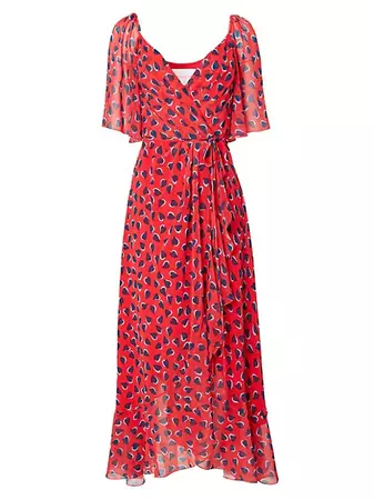 Shop Carolina Herrera Heart-Print Chiffon Wrap Midi-Dress | Saks Fifth Avenue