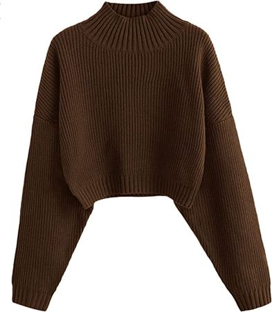 ZAFUL Women's Cropped Turtleneck Sweater Lantern Sleeve Ribbed Knit Pullover Sweater Jumper at Amazon Women’s Clothing store