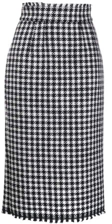 houndstooth fitted midi skirt