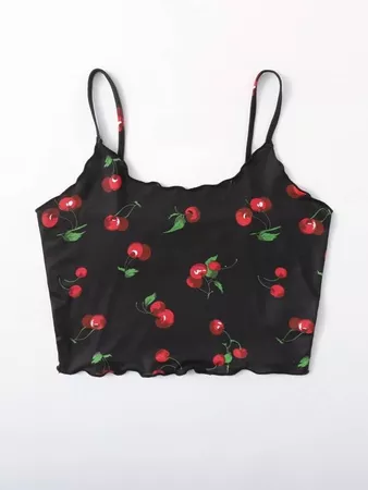 black Lettuce Edge Cherry Cami Top | SHEIN USA