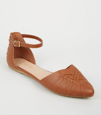 Wide Fit Tan Leather-look Woven Pumps | New Look