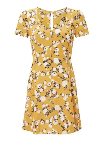 Ochre Floral Print Fit and Flare Dress - Florals - Clothing - Miss Selfridge