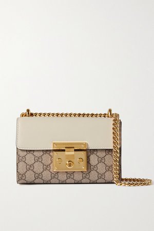 Brown Padlock leather and printed coated-canvas shoulder bag | Gucci | NET-A-PORTER