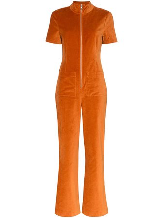 Orange Staud Zip-Front Velvet Jumpsuit | Farfetch.com