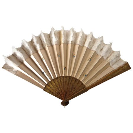 Hand Held 19th Century Fan, Floral and Feathers For Sale at 1stDibs