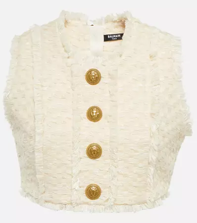 Balmain - Cotton-blend tweed crop top | Mytheresa