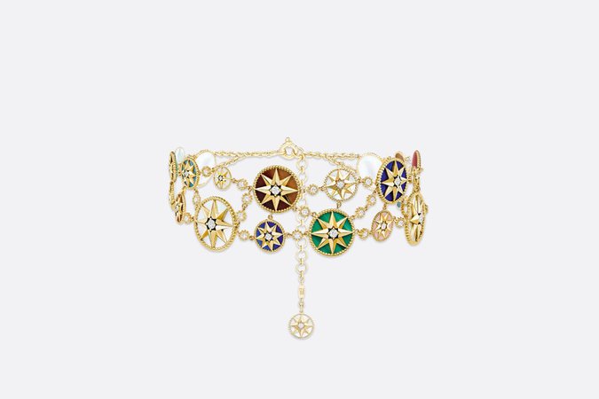 Rose Des Vents Choker Necklace Yellow, Rose and White Gold, Diamonds and Ornamental Stones