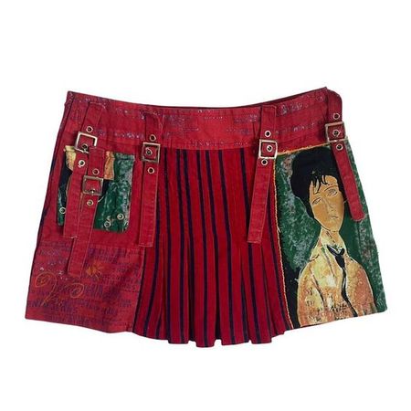 Vintage Painting Pleated Mini Skirt