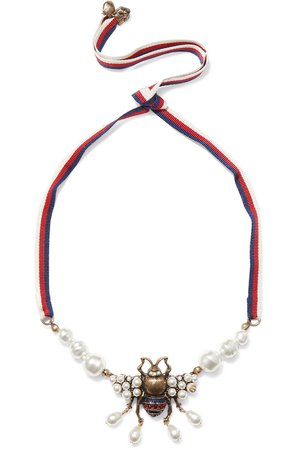 Gucci | Gold-tone, crystal and faux pearl necklace | NET-A-PORTER.COM