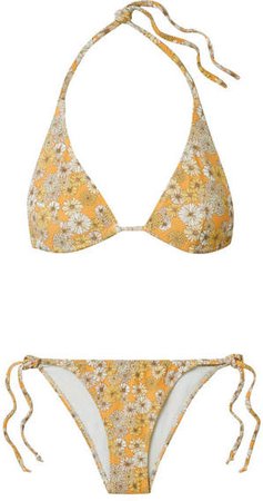Pamela Floral-print Stretch-crepe Triangle Bikini - Yellow