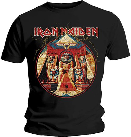 Amazon.com: Iron Maiden Men's Powerslave Lightning Circle Slim Fit T-Shirt Large Black: Clothing