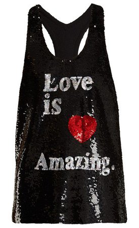 Ashish Love Is Amazing Sequin-Embellished Silk Top in Black | Shopstasy