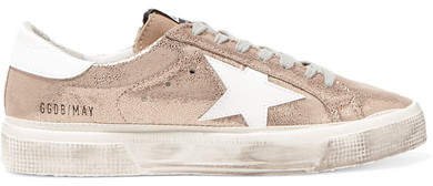 May Distressed Metallic Suede And Leather Sneakers