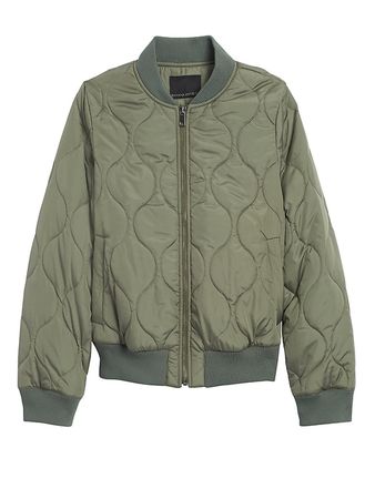 Water-Resistant Quilted Bomber Jacket | Banana Republic green