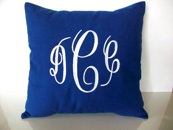 Monogrammed pillow cover, 18 x 18, jumbo monogram, royal blue ... | IdealPin