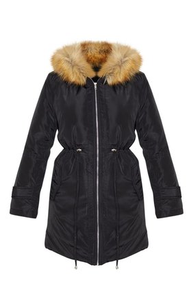 Black Faux Fur Trim Hood Parker Coat | PrettyLittleThing