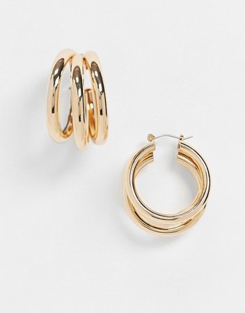 Topshop twist triple hoop earrings in gold | ASOS