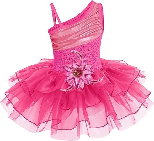 Amazon.com: IDOPIP Toddler Kid Girls Sequins Flower One Shoulder Ballet Dance Dress Ruffle Tutu Skirted Leotard Ballerina Dancewear 3-10Y : Clothing, Shoes & Jewelry