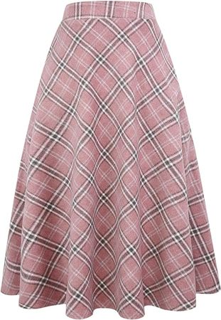 Amazon.com: IDEALSANXUN Womens High Elastic Waist Maxi Skirt A-line Plaid Winter Warm Flare Long Skirt (Small, Long Pink) : Clothing, Shoes & Jewelry