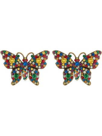 Gucci Crystal Studded Butterfly Earrings Ss20 | Farfetch.com