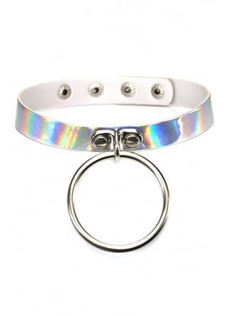 Silver Hologram Oversized O-Ring Choker | Attitude Clothing Co.