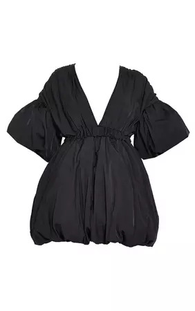 Black Puff Sleeve Puffball Hem Shift Dress | PrettyLittleThing USA