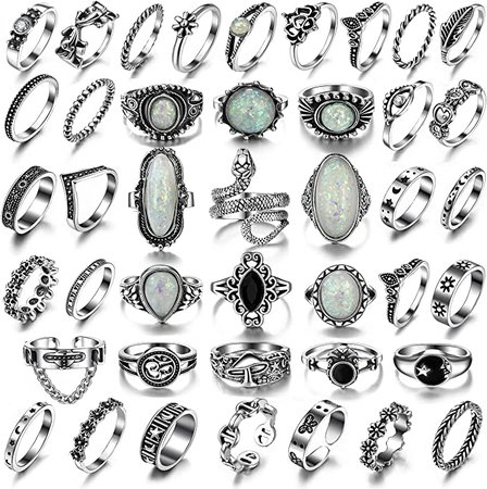42 Pcs Vintage Silver Knuckle Rings Set