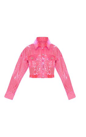 Hot Pink Transparent Crop Jacket | PrettyLittleThing USA