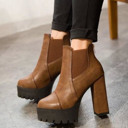 Boots High Heels Boots Platform Ankle Boots Chunky Female