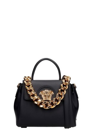 Versace Hand Bag In Black Leather