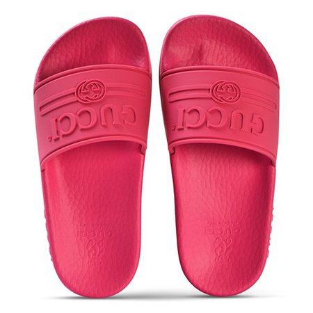 Gucci Pink Tonal Logo Rubber Slides | AlexandAlexa