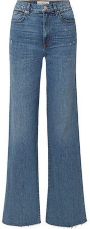 SLVRLAKE - Grace Distressed High-rise Wide-leg Jeans - Mid denim