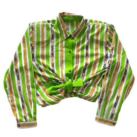 80s vintage blouse in lime green with nova check and... - Depop