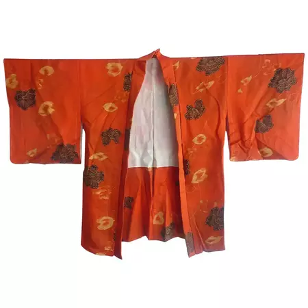 Vintage Poppy Print with Gold Strokes Japanese kimono For Sale at 1stDibs