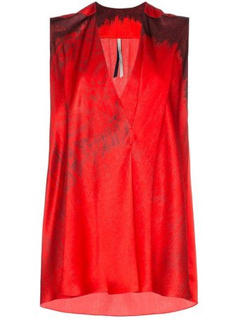 Poiret Sleeveless printed V-neck silk blouse