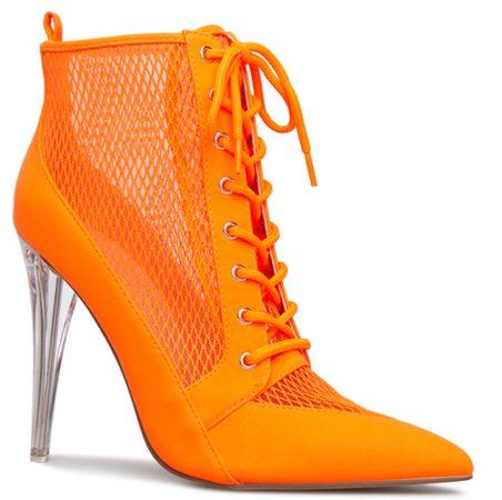 Neon Orange Heeled Ankle Booties