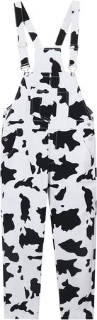 cow print long overalls
