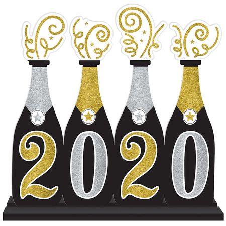 New Year's 2020 Eve Glitter Gold & Silver Champagne Bottles Table Sign 12in x 12 1/2in | Party City Canada
