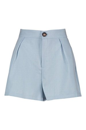 Linen Look Cross Hatch Slub Shorts | boohoo blue