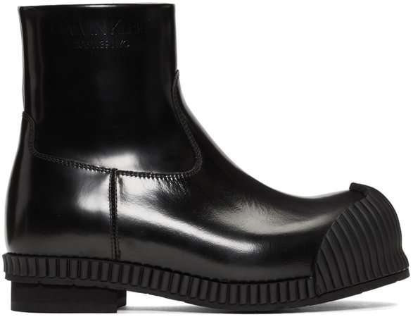 Calvin Klein 205W39NYC: Black Patent Deicine Boots | SSENSE
