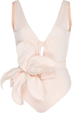 White Shadows Flower-Embellished One-Piece Swimsuit