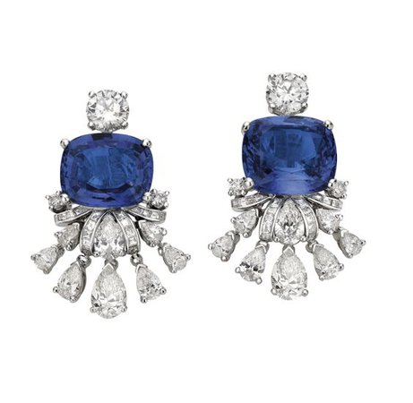 Bulgari: Giardini Italiani High Jewellery earrings in white gold with 1 blue Sri Lanka sapphire