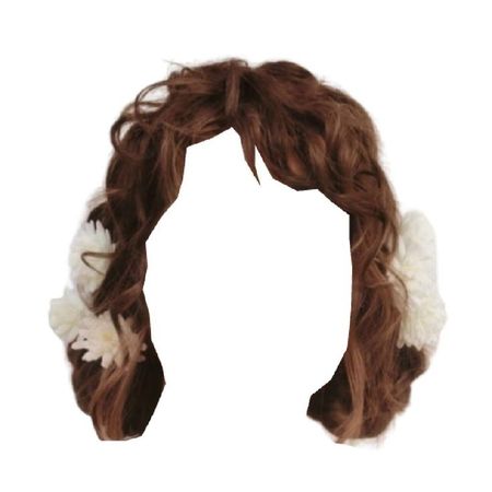 curly wavy red brown hair space double buns white flowers hairstyle