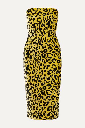 Yellow Nolan strapless leopard-print velvet midi dress | Alex Perry | NET-A-PORTER